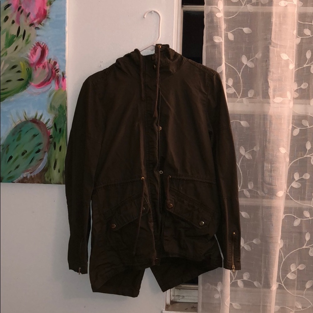 army green jacket. so cute with rain boots
